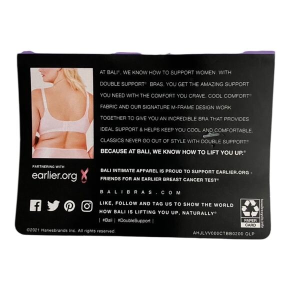 Bali Bra Womens Size 38D Double Support Full Figure Wireless DF3820 Black Bra - Picture 8 of 10